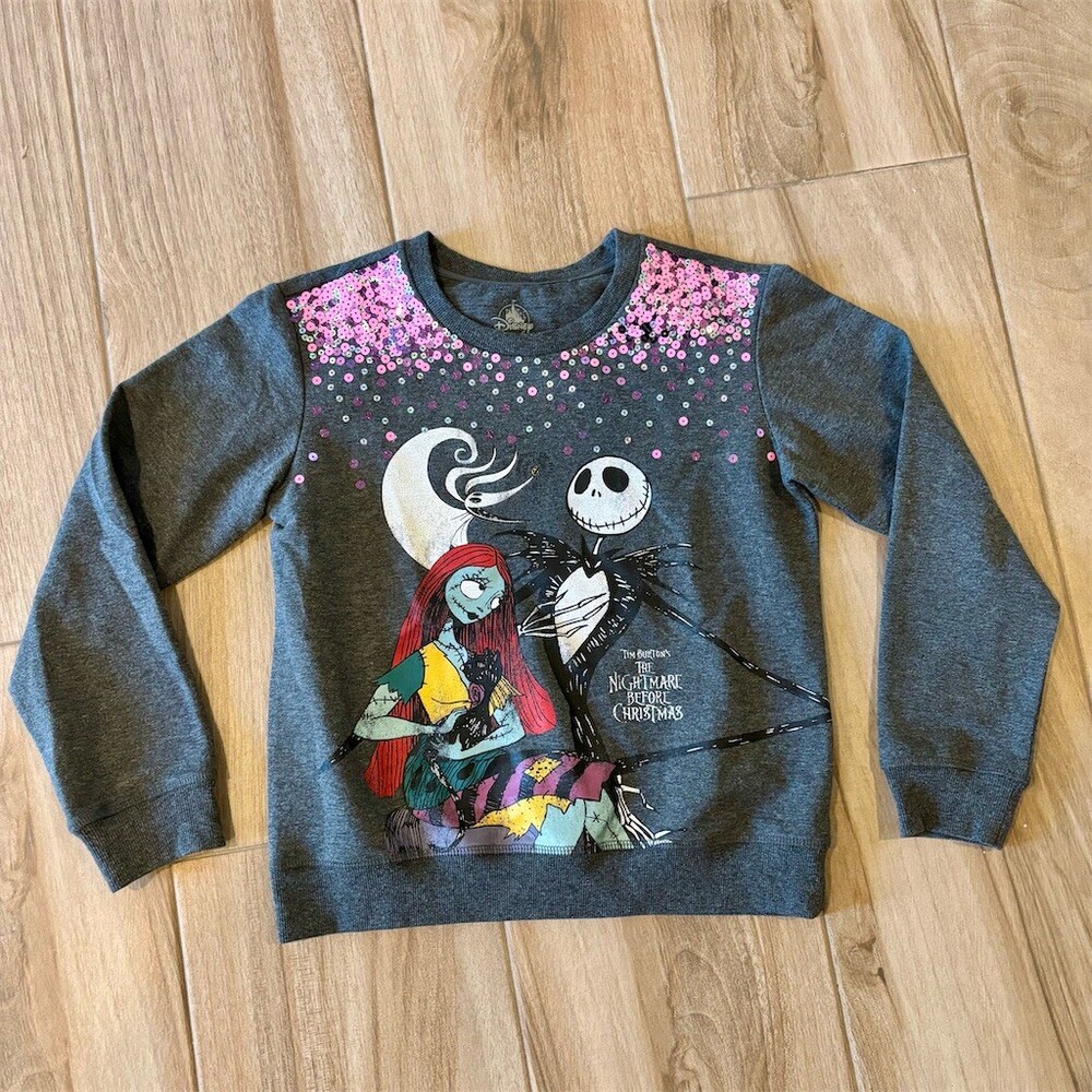 Disney Nightmare Before Christmas Sweatshirt Girls XL 14 Gray Jack Sally